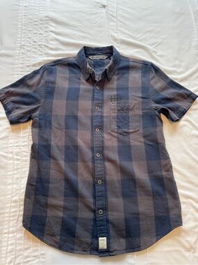 Harley-Davidson Blue and Gray Plaid Short-Sleeve Button-Down Shirt